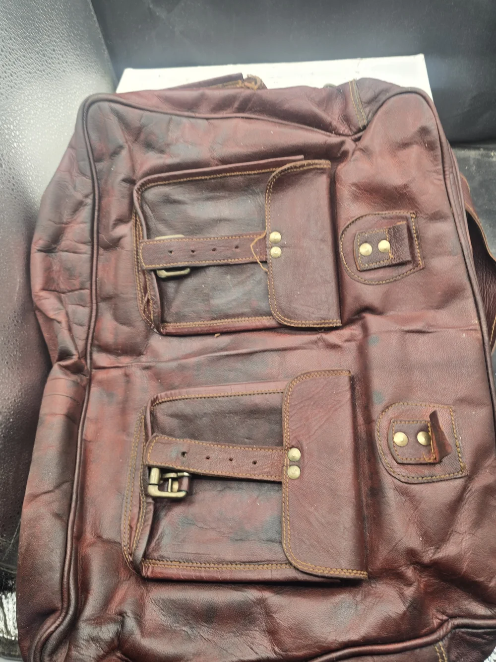 Men's Vintage Brown Leather Briefcase Messenger Bag with Front Buckle Pockets
